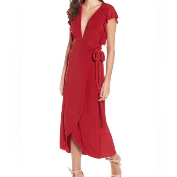 MISA Los Angeles Irina Wrap Dress Womens Medium Red Jersey - XS - NWT - Picture 1 of 4